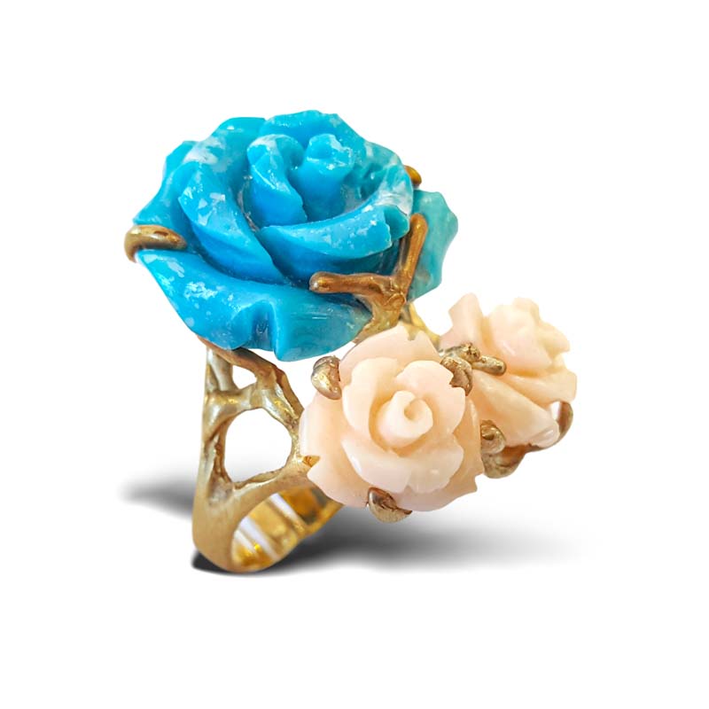 gioiello anello creazione artigianale in corallo e oro - bottega arte orafa zappalà siracusa